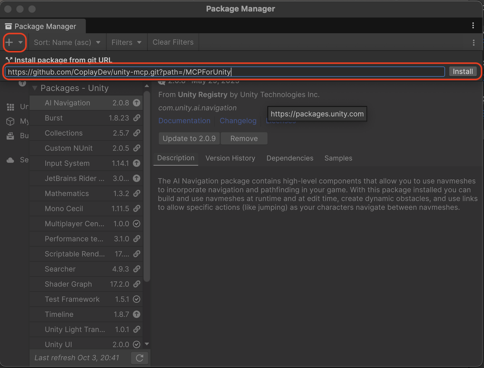 Installing from the new MCPForUnity path