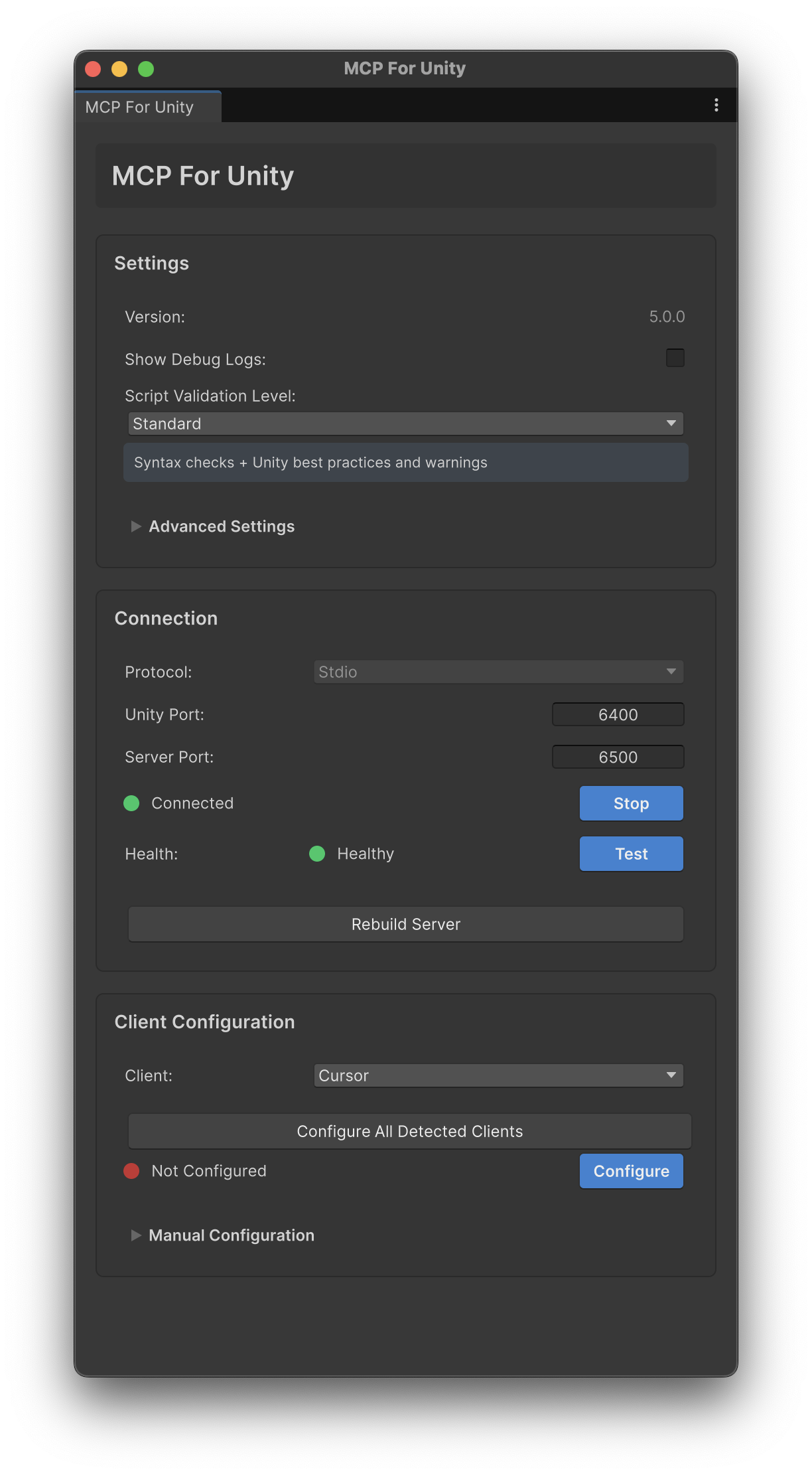 New MCP Editor Window Dark