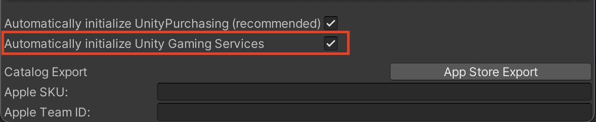 Enabling auto-initialization for the Unity Gaming Services through the IAP Catalog GUI